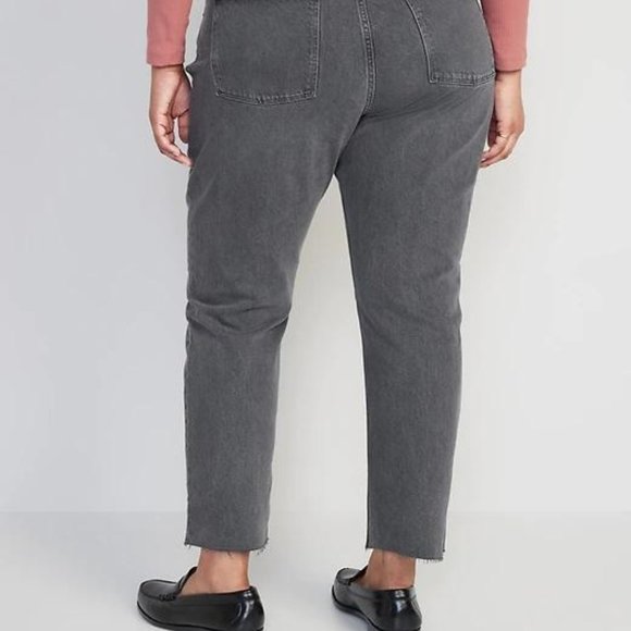 Old Navy High-Waisted Button-Fly Slouchy Straight Cut-Off Gray Jeans for Women - Picture 12 of 12